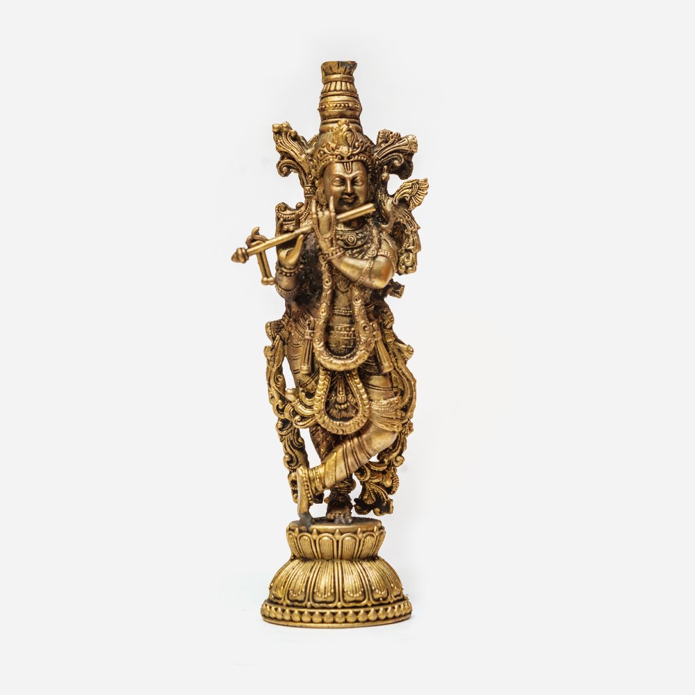 Lord Krishna Murthi crafted in Brass for Puja & Gifting thumbnail 1