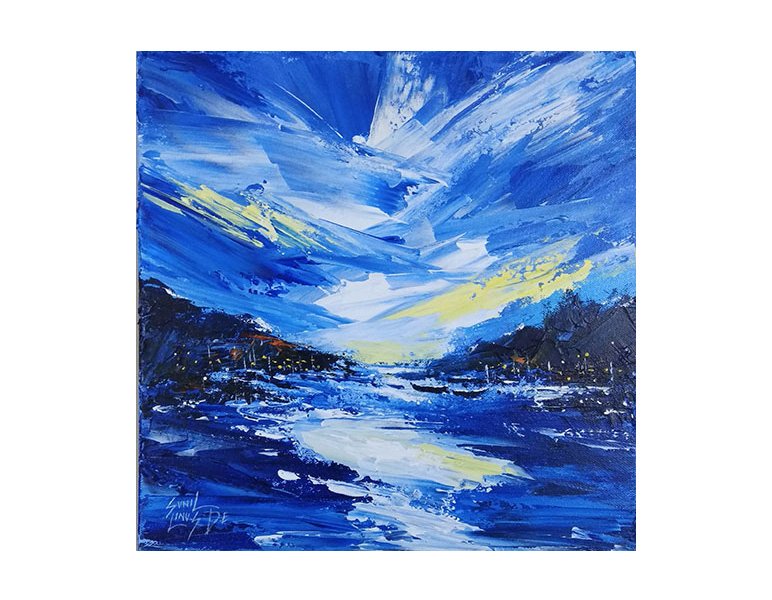 Blue Watercolor Painting for Living Room Wall Decor
