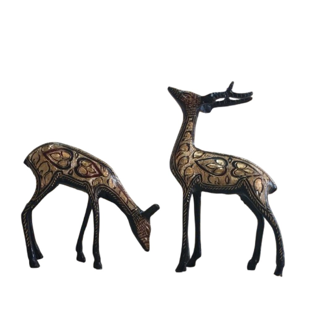 Brass Metal Art Black & Golden Colour Deer Showpiece for Decor & Gifting thumbnail 1