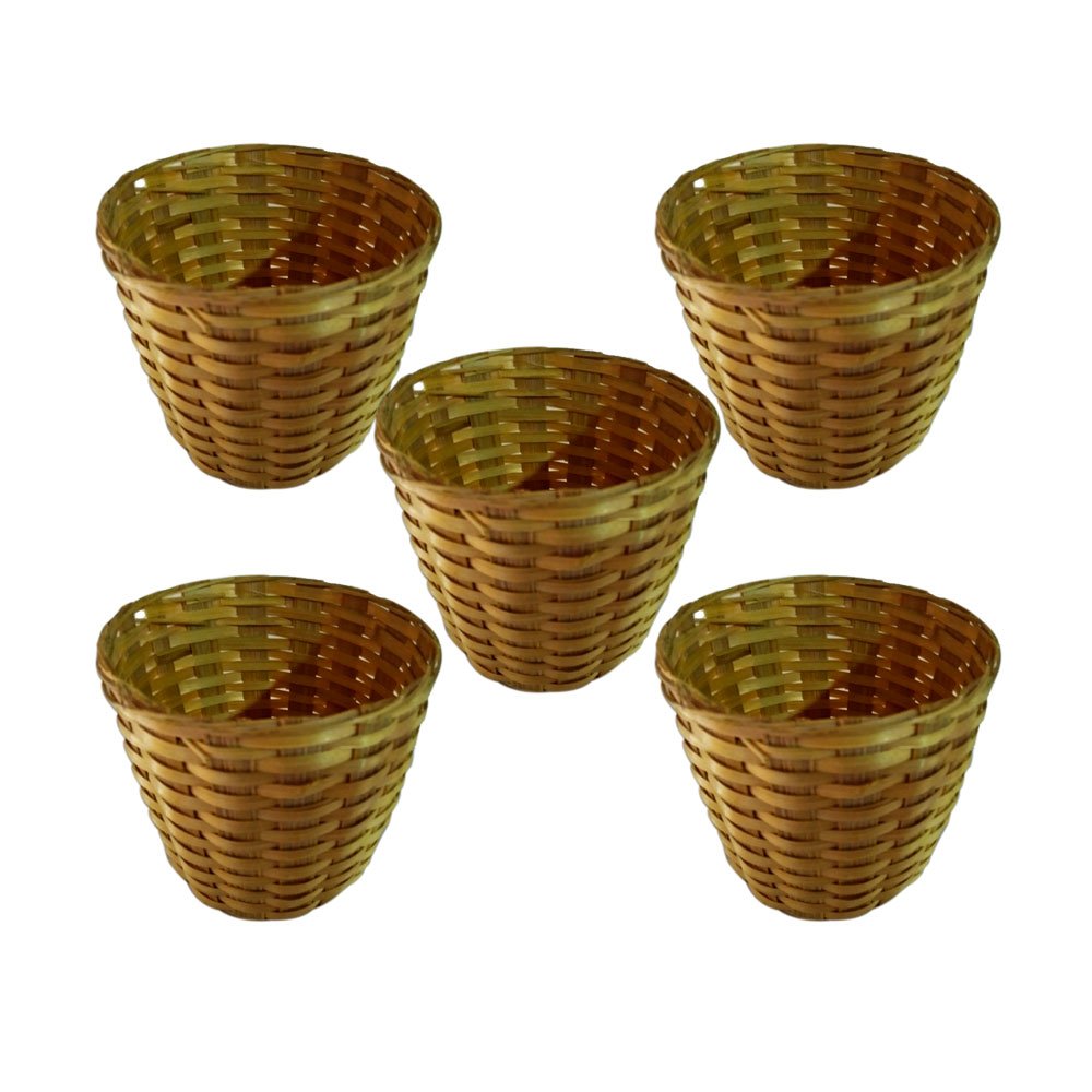 Hand Crafted Natural Bamboo Gift/Potpourri Basket For Home Decor/Serving (Set of 5 Baskets, Beige) thumbnail 1