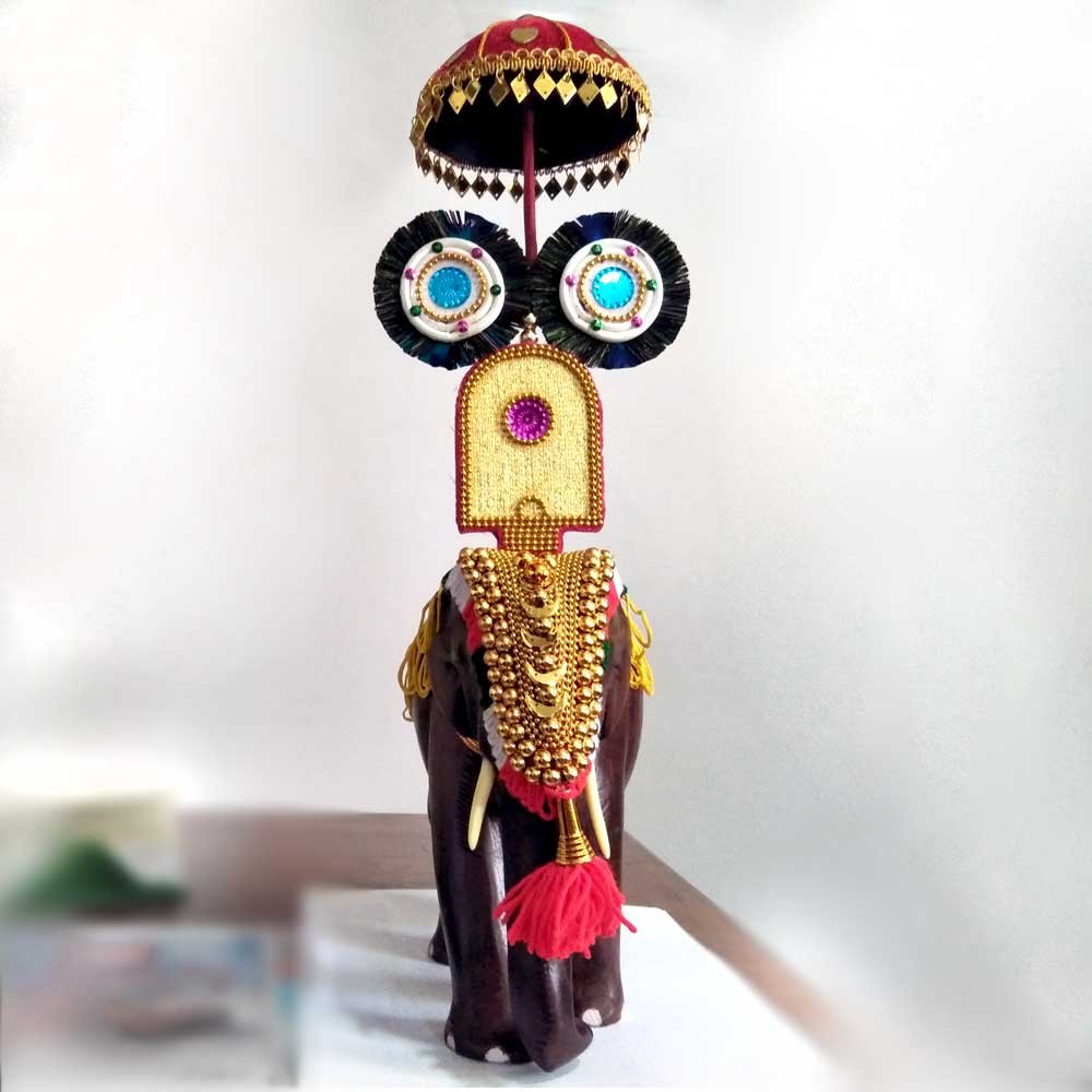 The Kerala Pooram Festival Elephant Miniature with Decorative Caparison for Decor & Gifting thumbnail 3