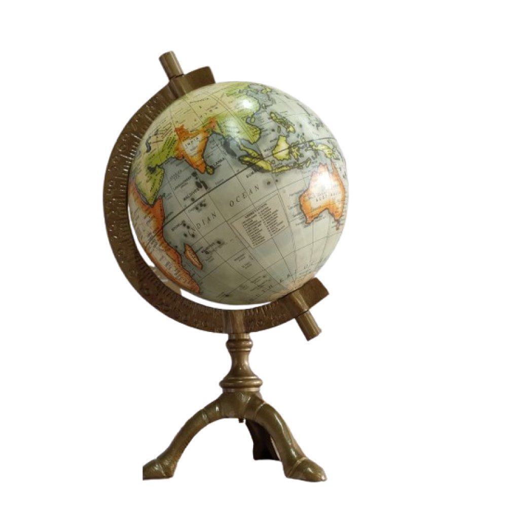 Decorative Wooden Crafted Globe in Brass Stand for Utility and Decor thumbnail 1