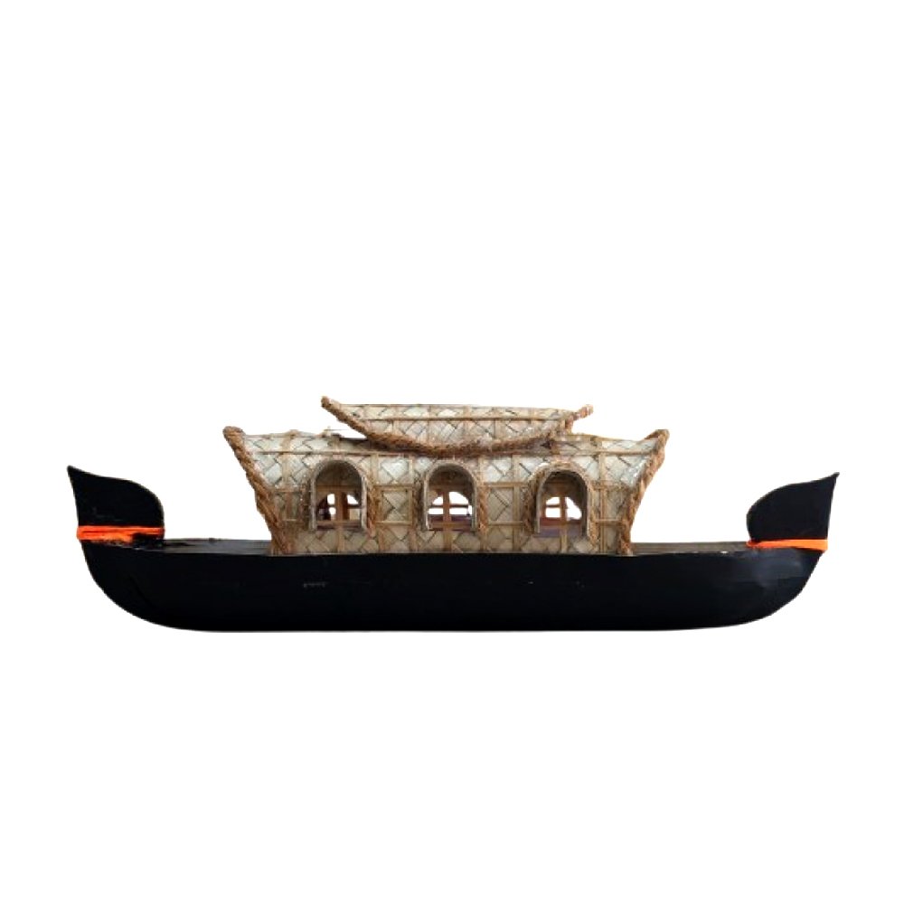 Wood and Natural Fiber Crafted Kumarakom 3 Window Houseboat Miniature Souvenir  for Decor and Gifting thumbnail 1