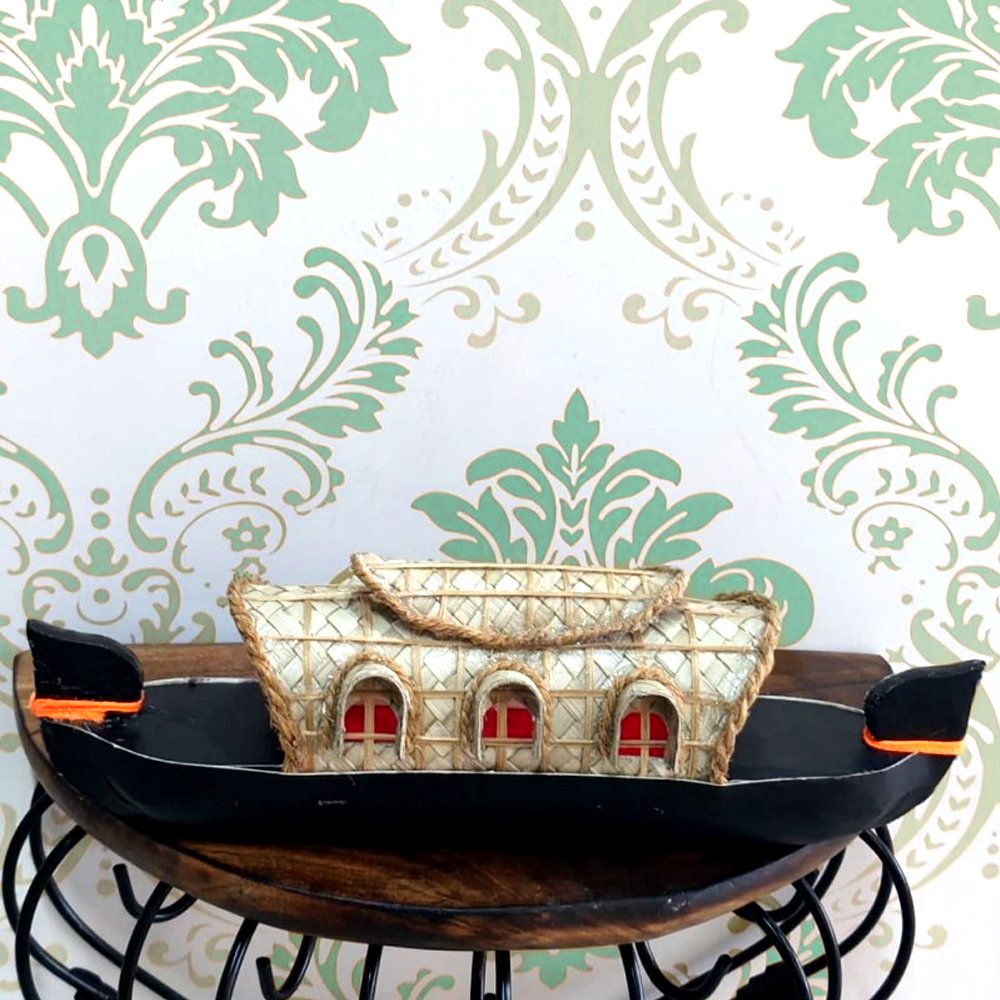 Wood and Natural Fiber Crafted Kumarakom 3 Window Houseboat Miniature Souvenir  for Decor and Gifting thumbnail 3