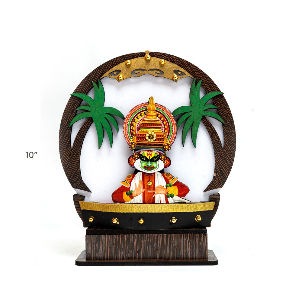 Kerala Souvenir Plaque Memento with Kathakali Coconut Palm Kettuvallam Combo for Decor & Gifting