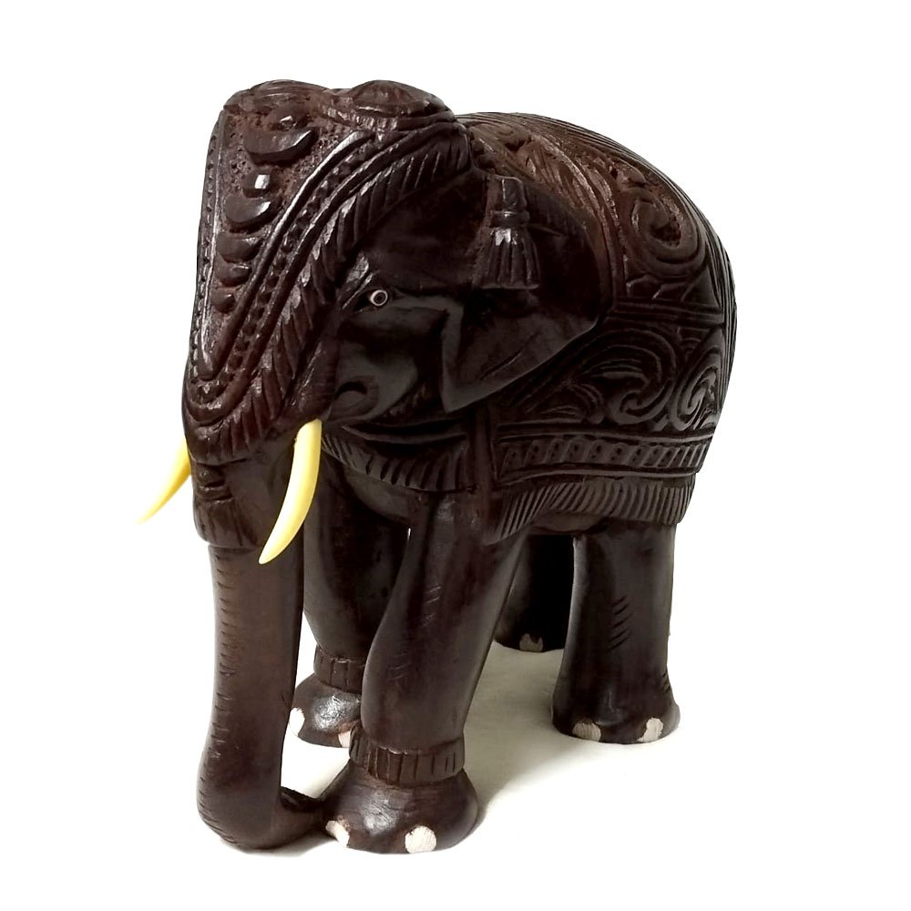Rosewood Crafted Carved Caparison Indian Elephant Miniature for Home Decor & Gifting thumbnail 1
