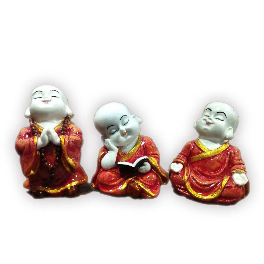 Set of 3 Buddha Monks in different postures for Home Décor/Children Room Décor/Vastu/Fengshui/Gifts thumbnail 1