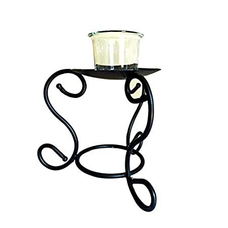 Decorative Wrought Iron Candle Stand with Glass Holder Tabletop for Home Decor (Black) thumbnail 1