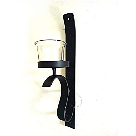 Kauthuk Decorative Slim Wall Mount Wrought Iron Candle Stand with Glass Holder for Home Decor (Black) thumbnail 1